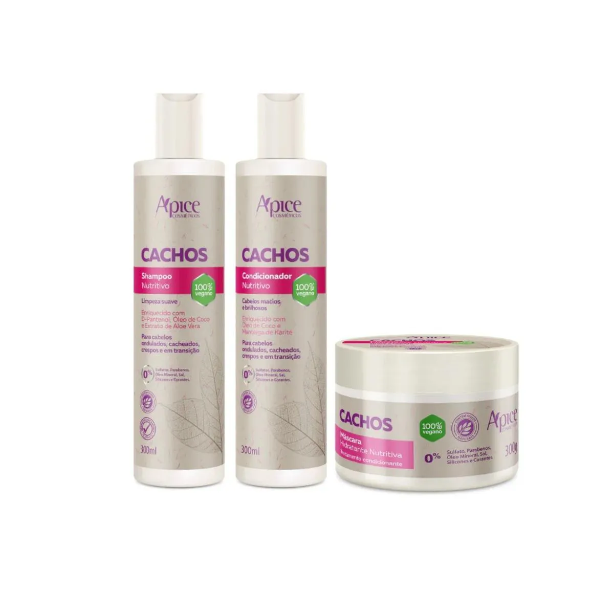 KIT CACHOS - SHAMPOO, CONDICIONADOR E MáSCARA (3 ITENS) APICE