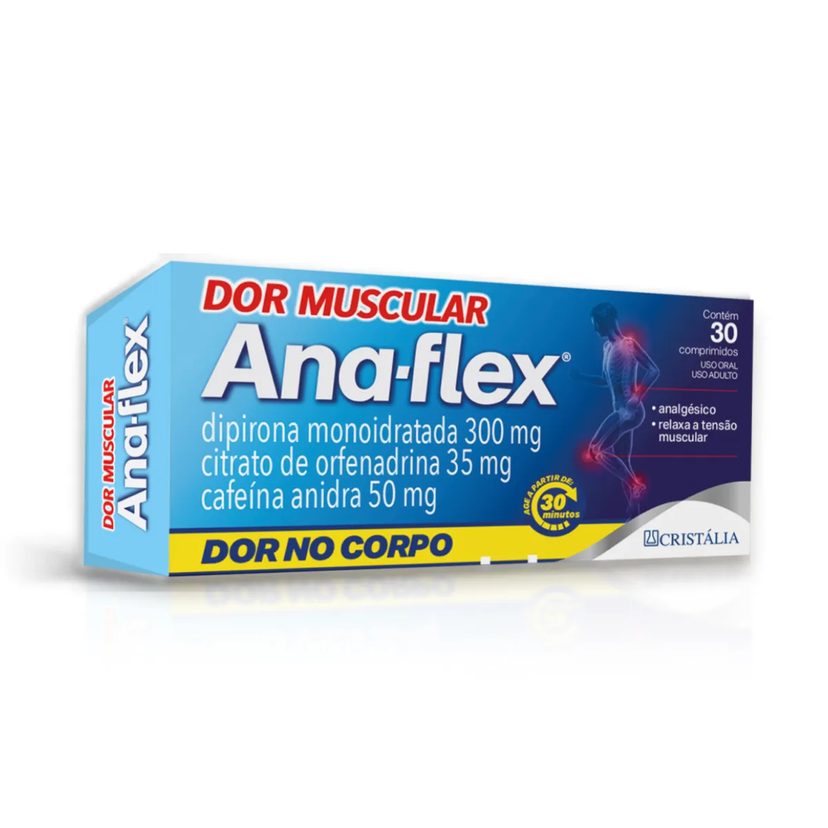 Ana-Flex Citrato de Orfenadrina 35mg + Dipirona Monoidratada 300mg + Cafeína Anidra 50mg 30 comprimidos