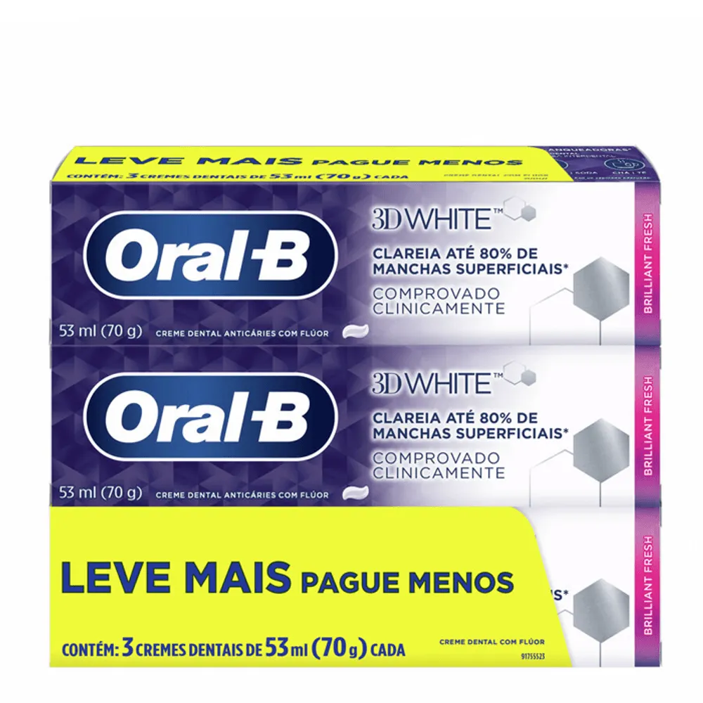 Kit Pasta de Dente Oral-B 3D White 70g 3 unidades