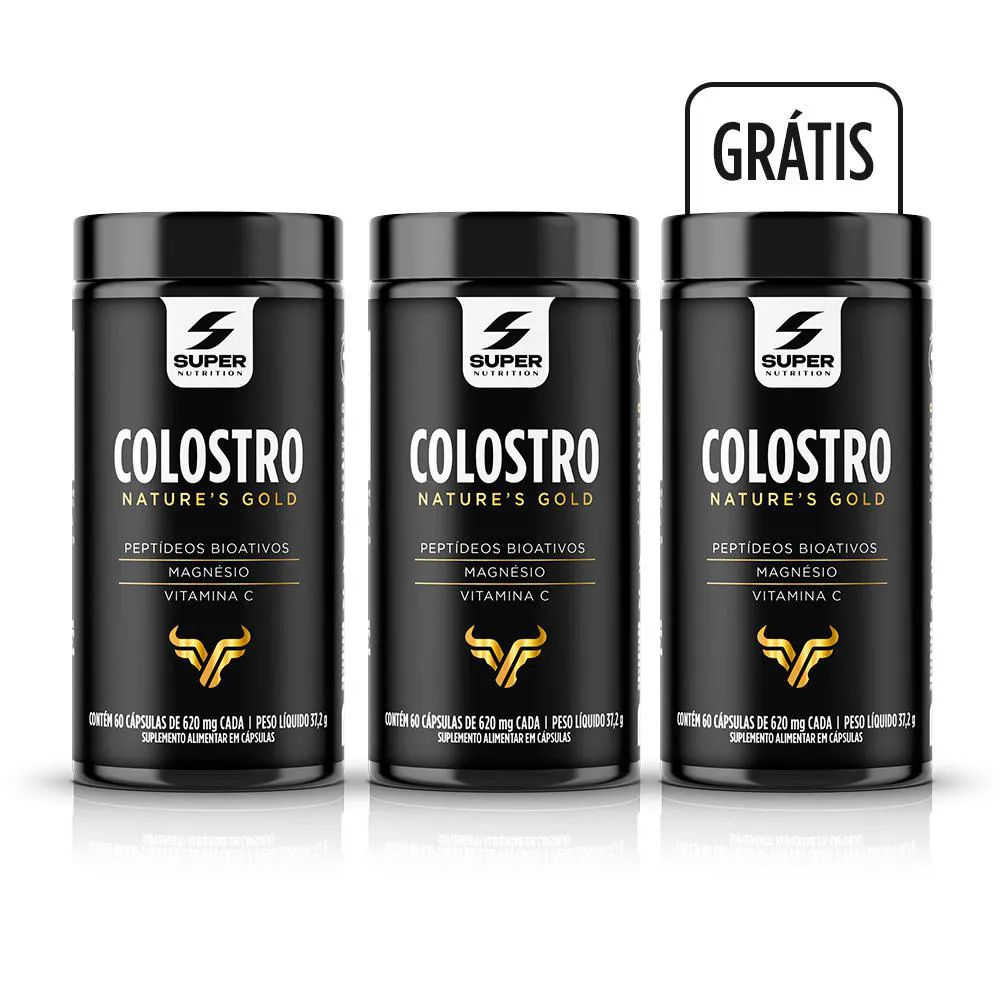 COMPRE 2 LEVE 3 SUPER COLOSTRO PEPTíDEOS BIOATIVOS, MAGNéSIO E VITAMINA C (60 CáPSULAS)