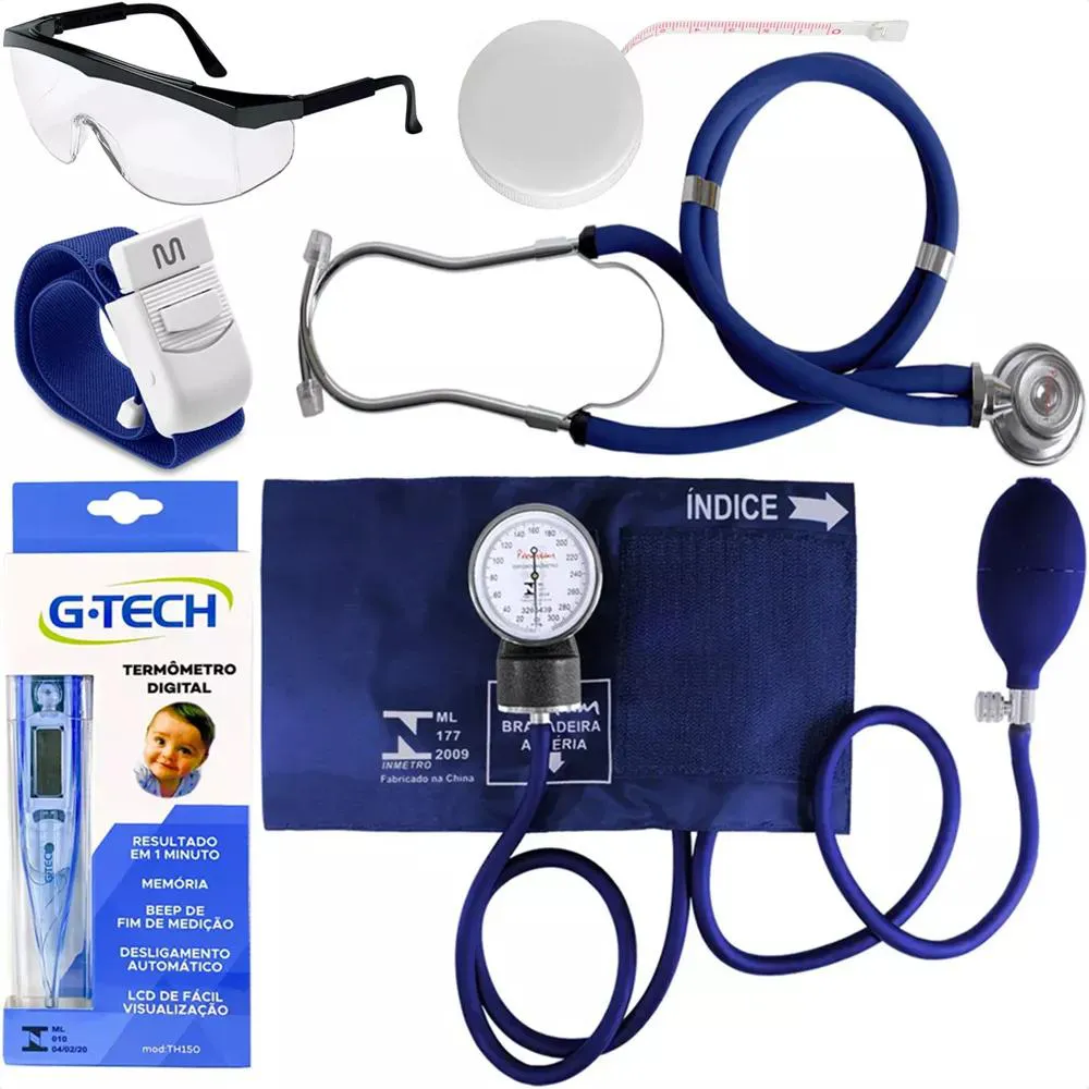 KIT ACADêMICO COMPLETO COM APARELHO DE PRESSãO E ESTETO CORES Vinho