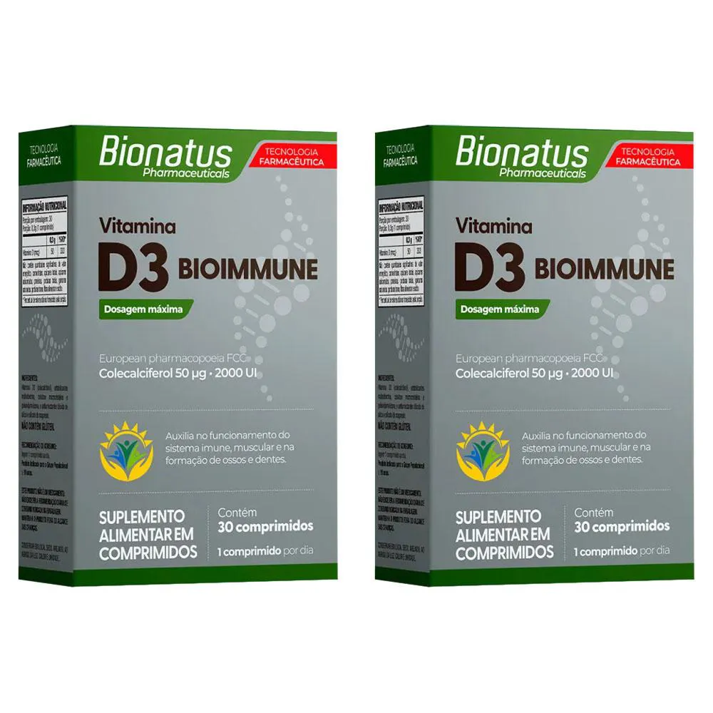 KIT 2 SUPLEMENTO VITAMíNICO D3 2000UI 30CPR - BIONATUS