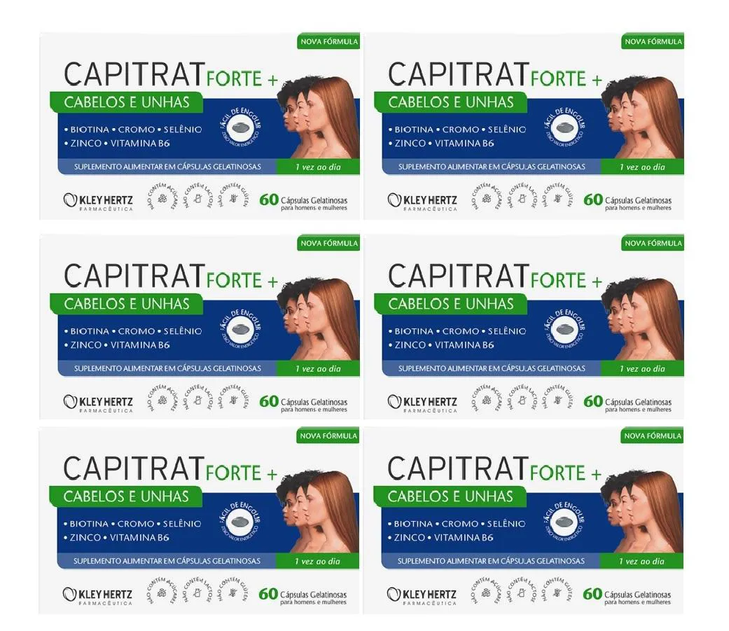 KIT 6 VITAMINA CAPITRAT CABELOS E UNHAS 60CPS - KLEY HERTZ