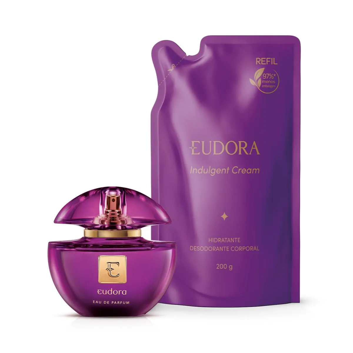 COMBO EUDORA EDP: EAU DE PARFUM 75ML + REFIL CREME HIDRATANTE DESODORANTE CORPORAL INDULGENT CREAM 200G