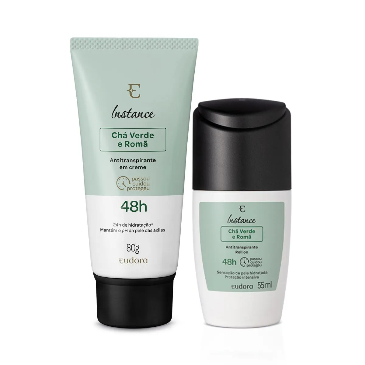 COMBO INSTANCE CHá VERDE E ROMã: ANTITRANSPIRANTE ROLL ON 55ML + DESODORANTE CREME 80G