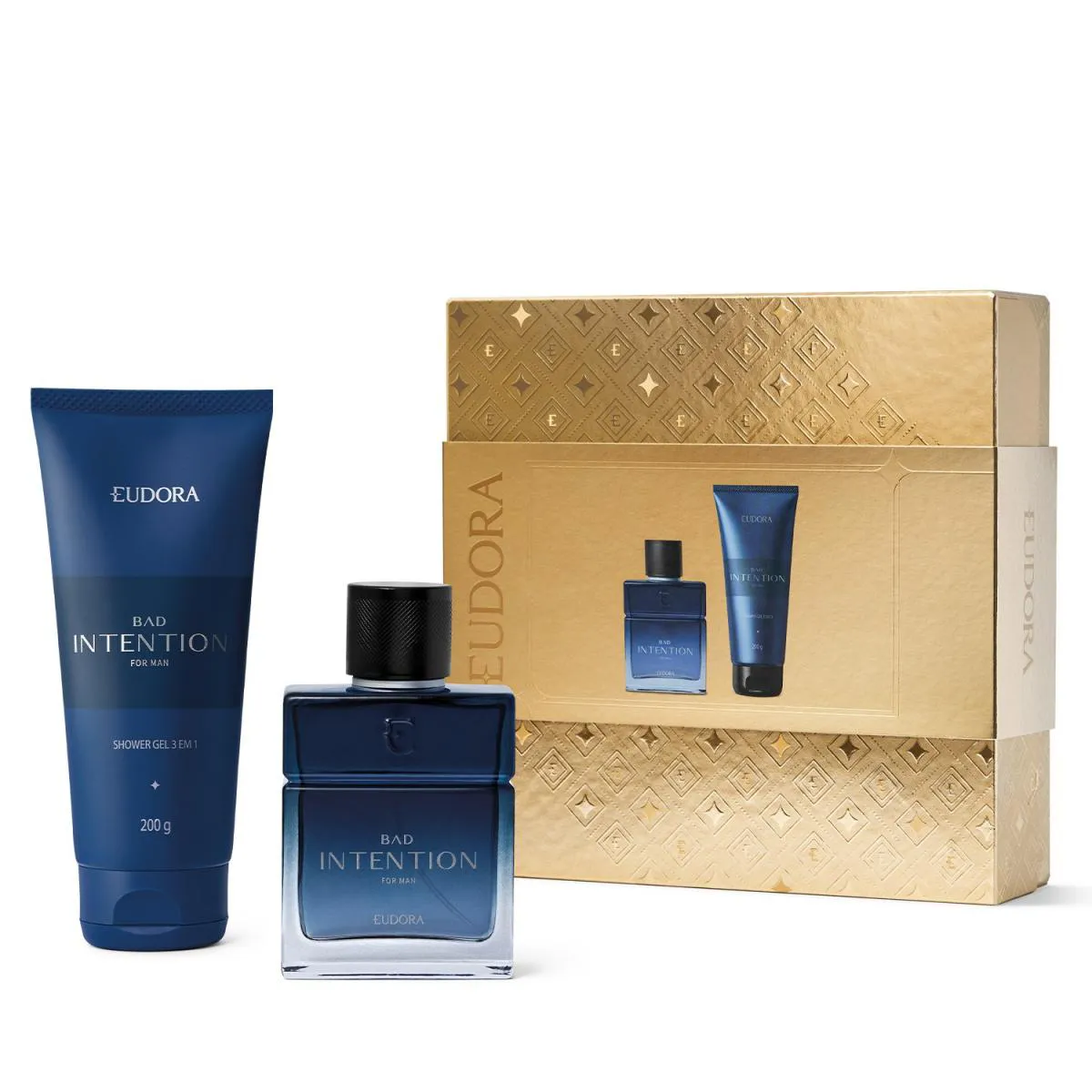 EUDORA BAD INTENTION FOR MAN KIT PRESENTE NATAL: DESODORANTE COLôNIA 100ML + SHOWER GEL 3 EM 1 200G