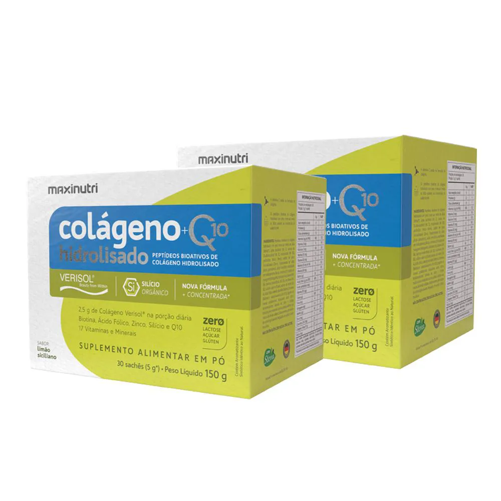 KIT 2 COLáGENO VERISOL SACHêS LIMãO SICILIANO 30X5G + Q10 MAXINUTRI