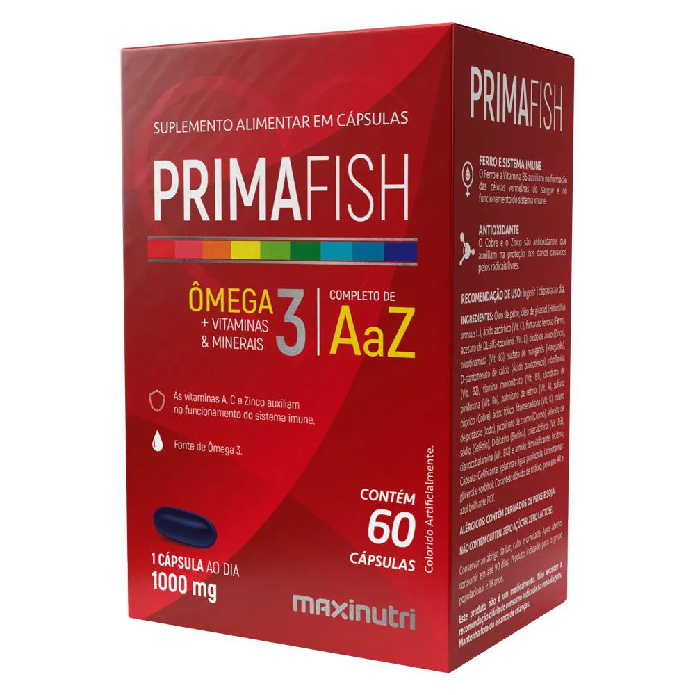 PRIMAFISH ÔMEGA 3 POLIVITAMINAS E MINERAIS 60 CAPSULAS MAXINUTRI