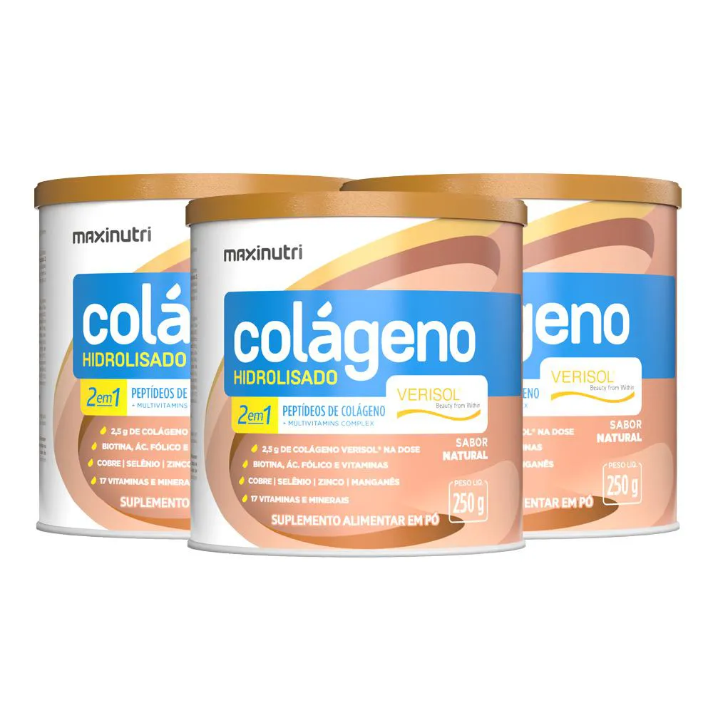 KIT 3 COLáGENO HIDROLISADO VERISOL NATURAL 250G MAXINUTRI