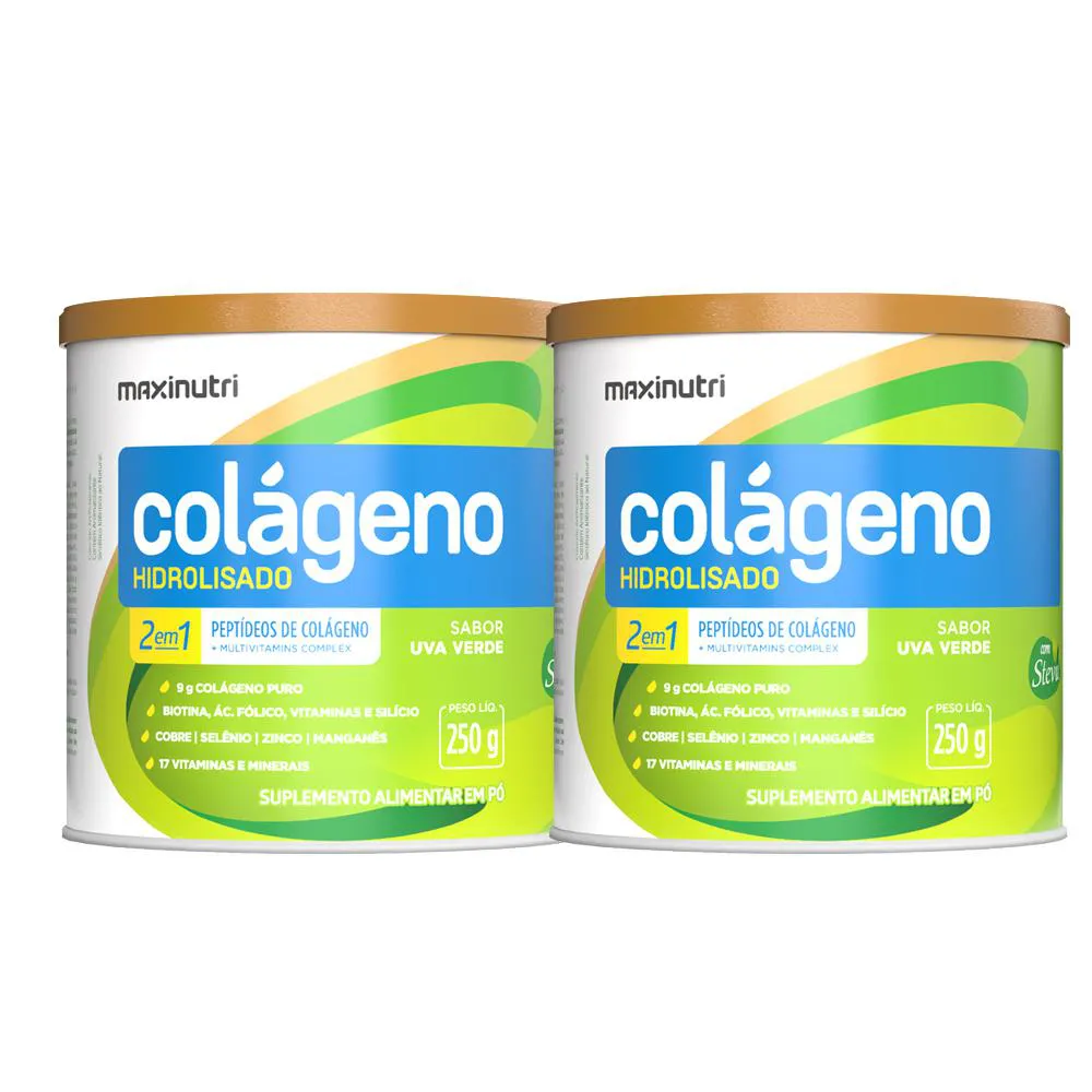 KIT 2 COLáGENO HIDROLISADO UVA VERDE LATA 250G MAXINUTRI