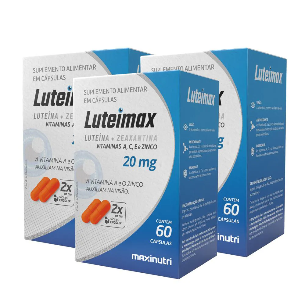 KIT 3 LUTEIMAX LUTEINA E ZEAXANTINA 20MG 60 CAPS MAXINUTRI