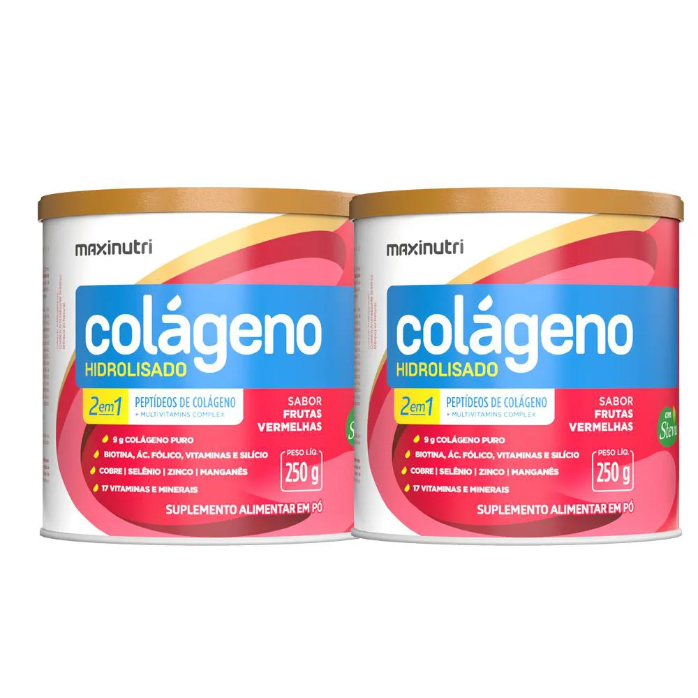 KIT 2 COLáGENO HIDROLISADO FRUTAS VERMELHAS 250G MAXINUTRI