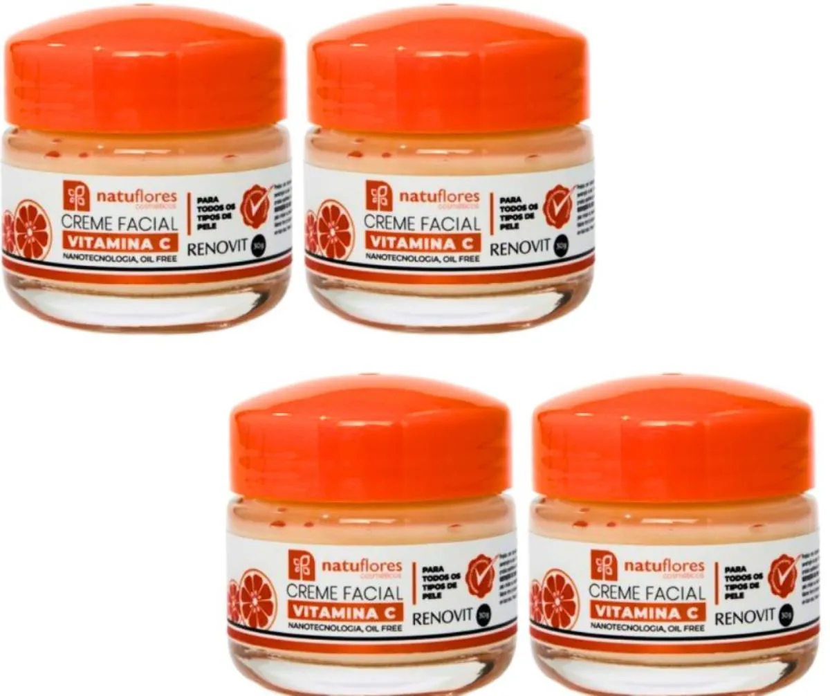 CREME FACIAL VITAMINA C RENOVIT NANOTECNOLOGIA 30GR NATUFLORES 4UN