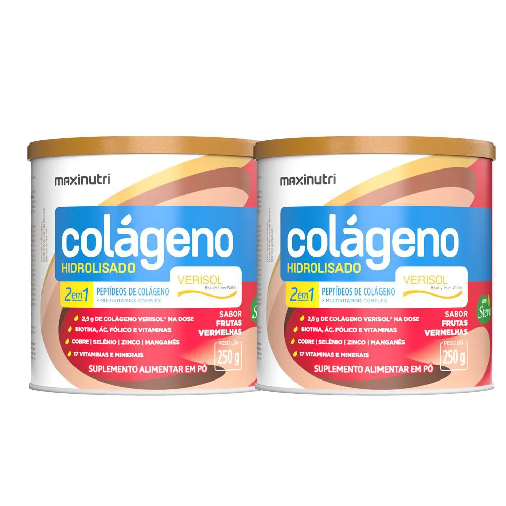 KIT 2 COLáGENO VERISOL FRUTAS VERMELHAS LATA 250G MAXINUTRI