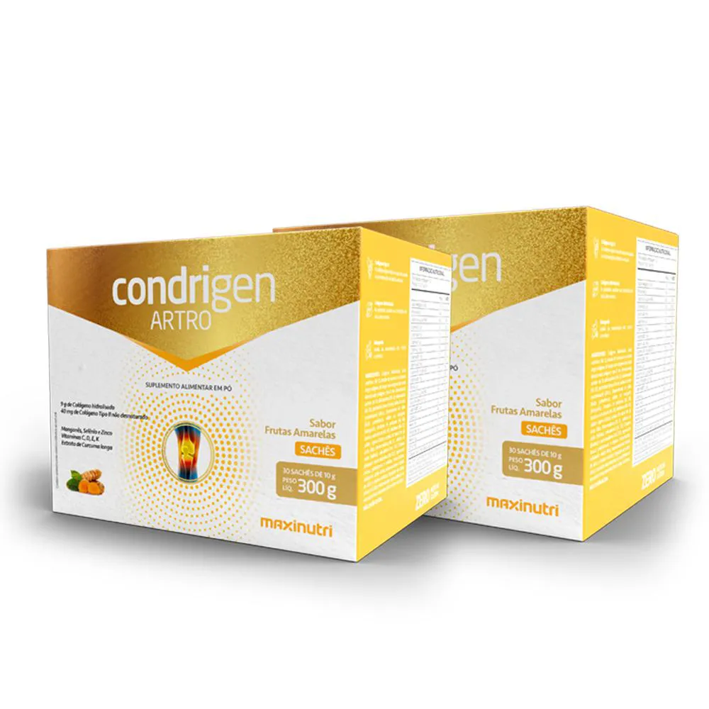 KIT 2 CONDRIGEN ARTRO COLáGENO TIPO 1 E 2 FRUTAS AMARELAS 30 SACHêS MAXINUTRI