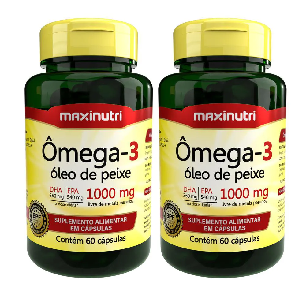 KIT 2 ÔMEGA3 ÓLEO DE PEIXE 60 CAPSULAS 1000MG MAXINUTRI