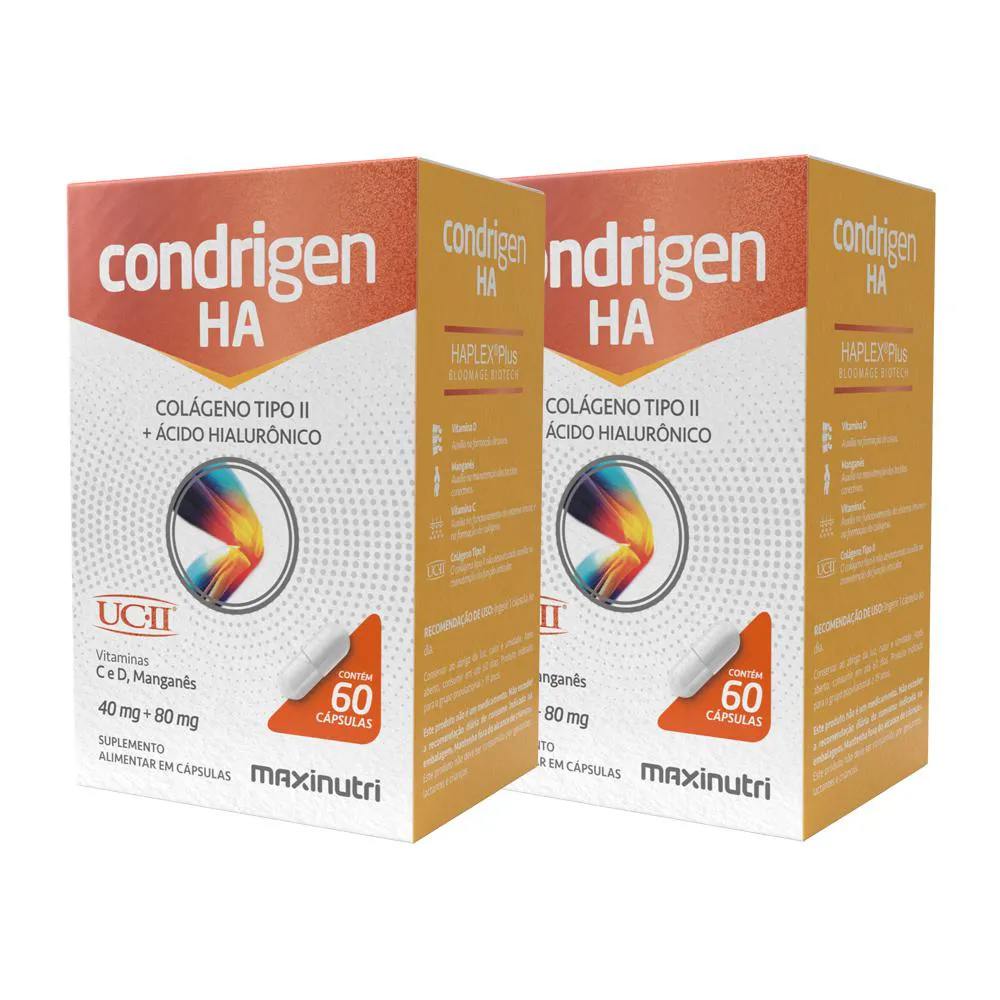 KIT 2 CONDRIGEN H.A. COLáGENO TIPO 2 + ÁCIDO HIALURôNICO 60 CáPS MAXINUTRI