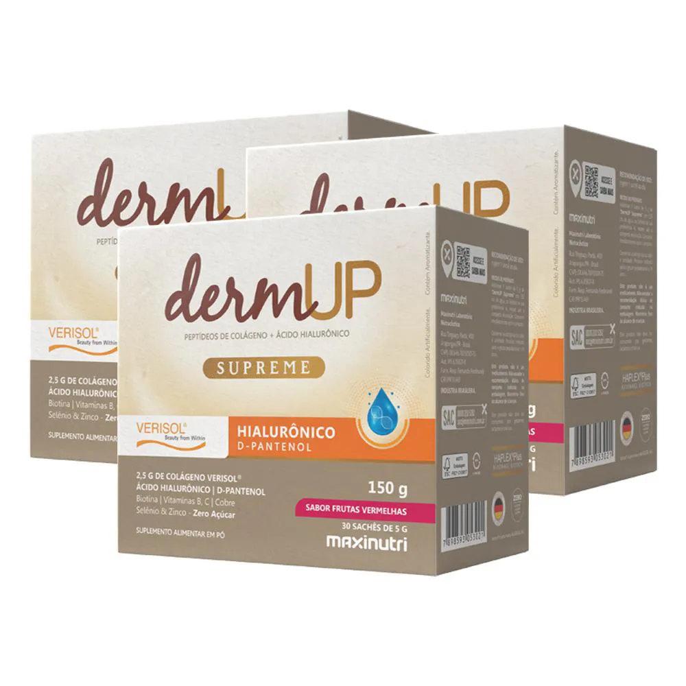 KIT 3 DERMUP SUPREME VERISOL SACHE FRUTAS VERMELHA MAXINUTRI