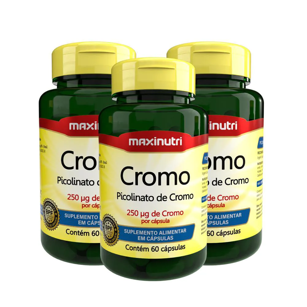 KIT 3 CROMO PICOLINATO DE CROMO 100% IDR 60 CáPS MAXINUTRI