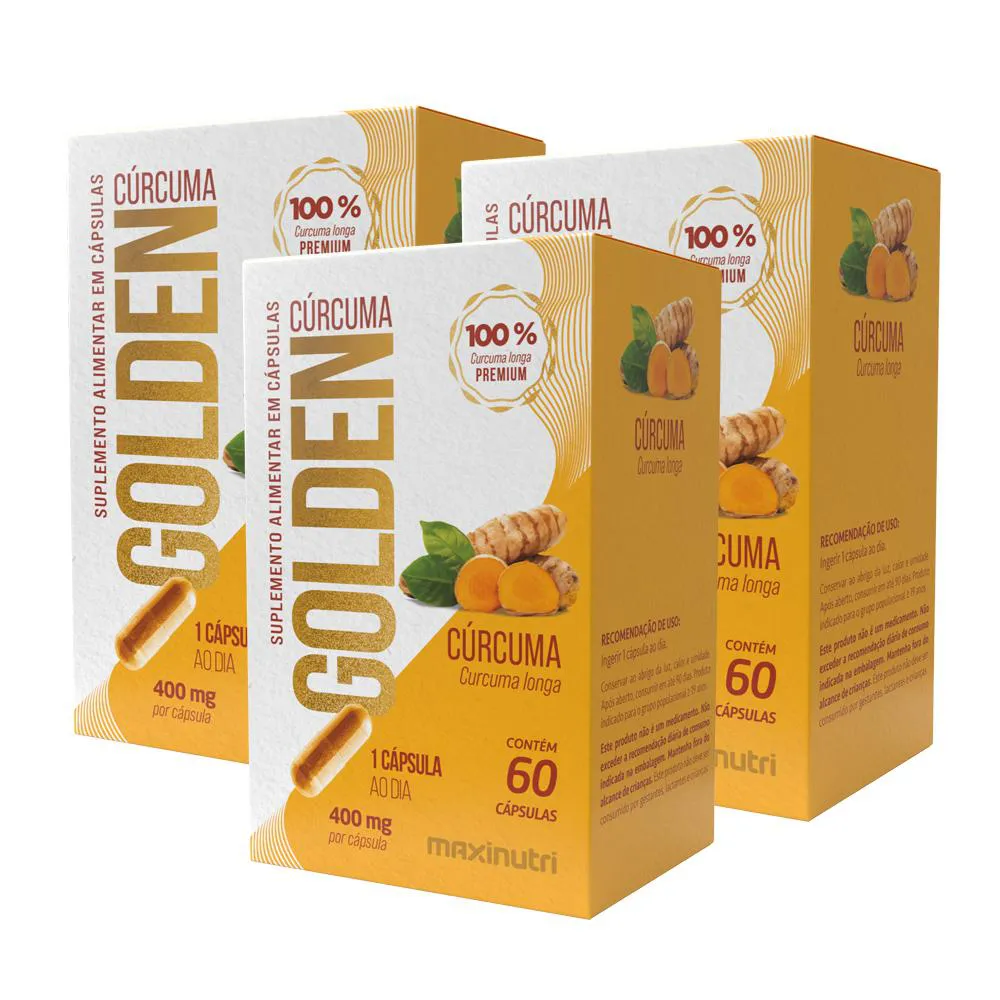 KIT 3 CúRCUMA GOLDEN 400MG CúRCUMA LONGA 60 CáPS MAXINUTRI