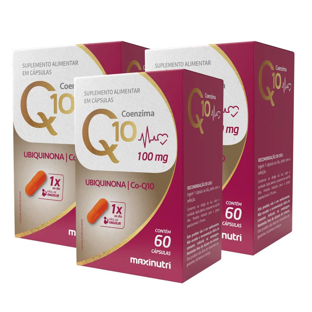 KIT 3 COENZIMA Q10 GOLD UBIQUINONA 100MG 60 CáPS MAXINUTRI