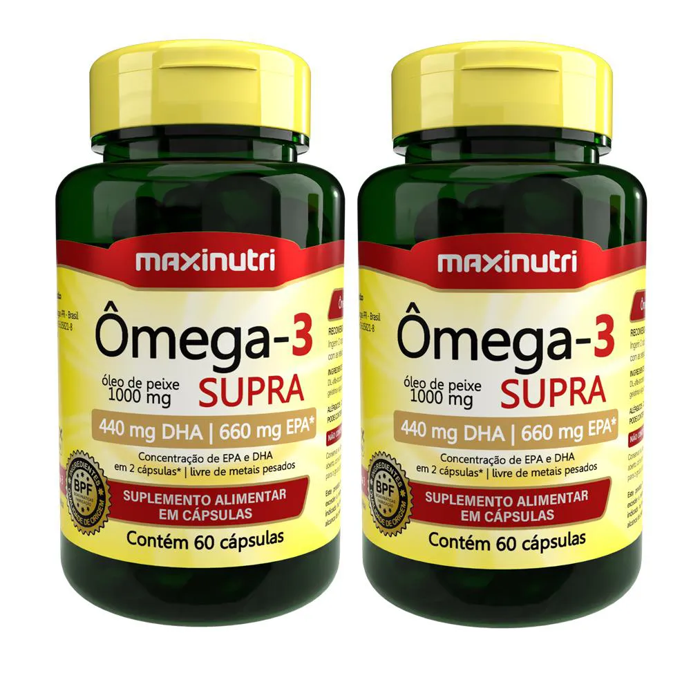 KIT 2 ÔMEGA 3 SUPRA ÓLEO DE PEIXE 1000MG 60 CAPS MAXINUTRI