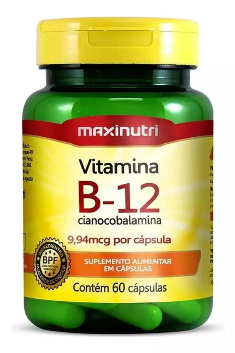 SUPLEMENTO EM CáPSULAS MAXINUTRI VITAMINA B12 CIANOCOBALAMINA EM POTE 60UN SEM Sabor