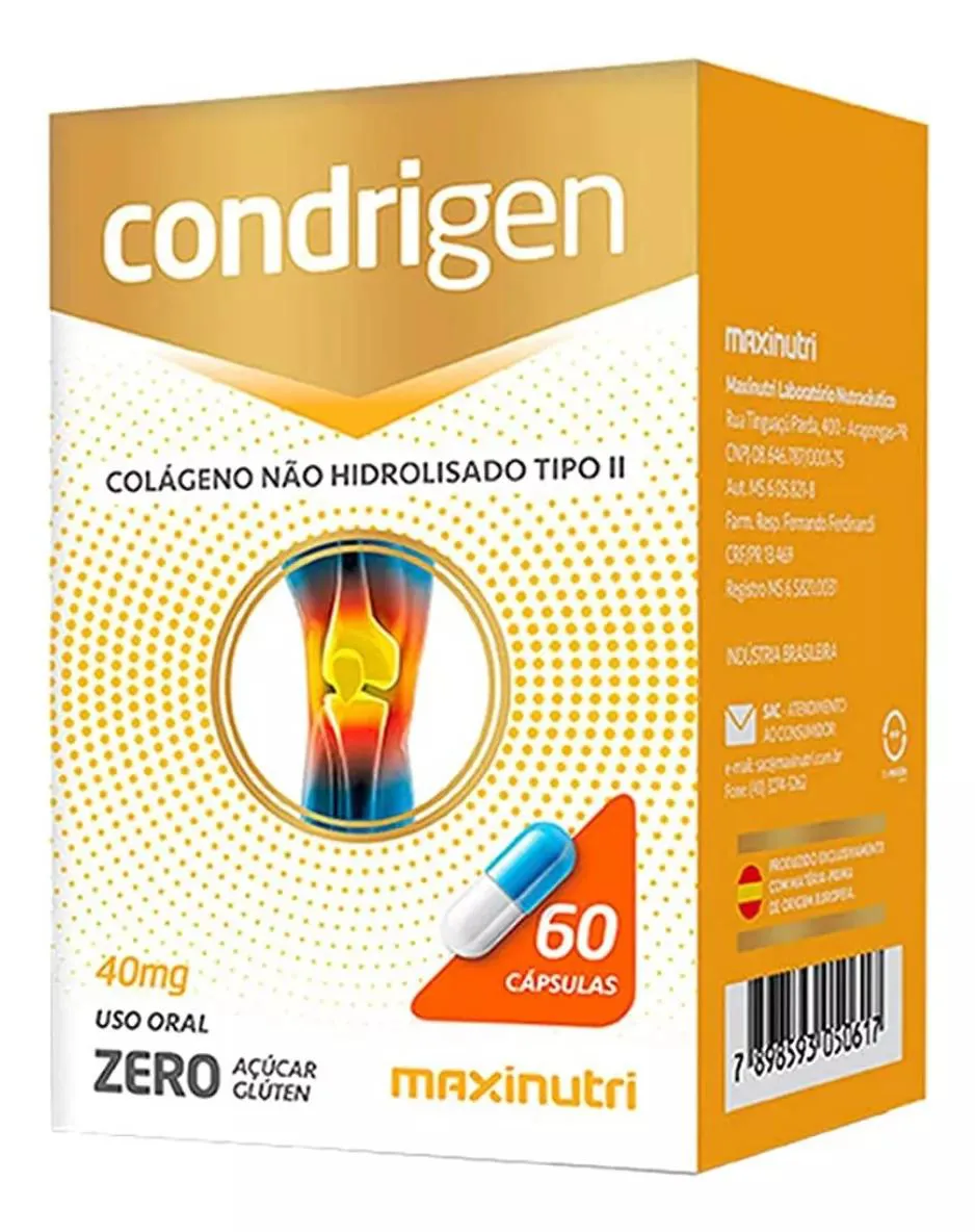 CONDRIGEN ( COLáGENO TIPO 2) 40MG 60 CAPS - MAXINUTRI SEM Sabor