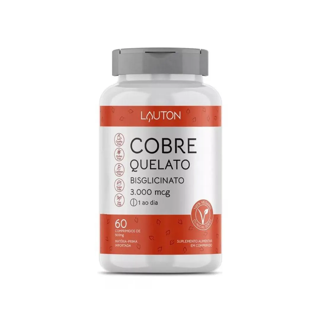 COBRE QUELATO BISGLICINATO 3000MCG VEGANO 60 TABLETS LAUTON SEM Sabor