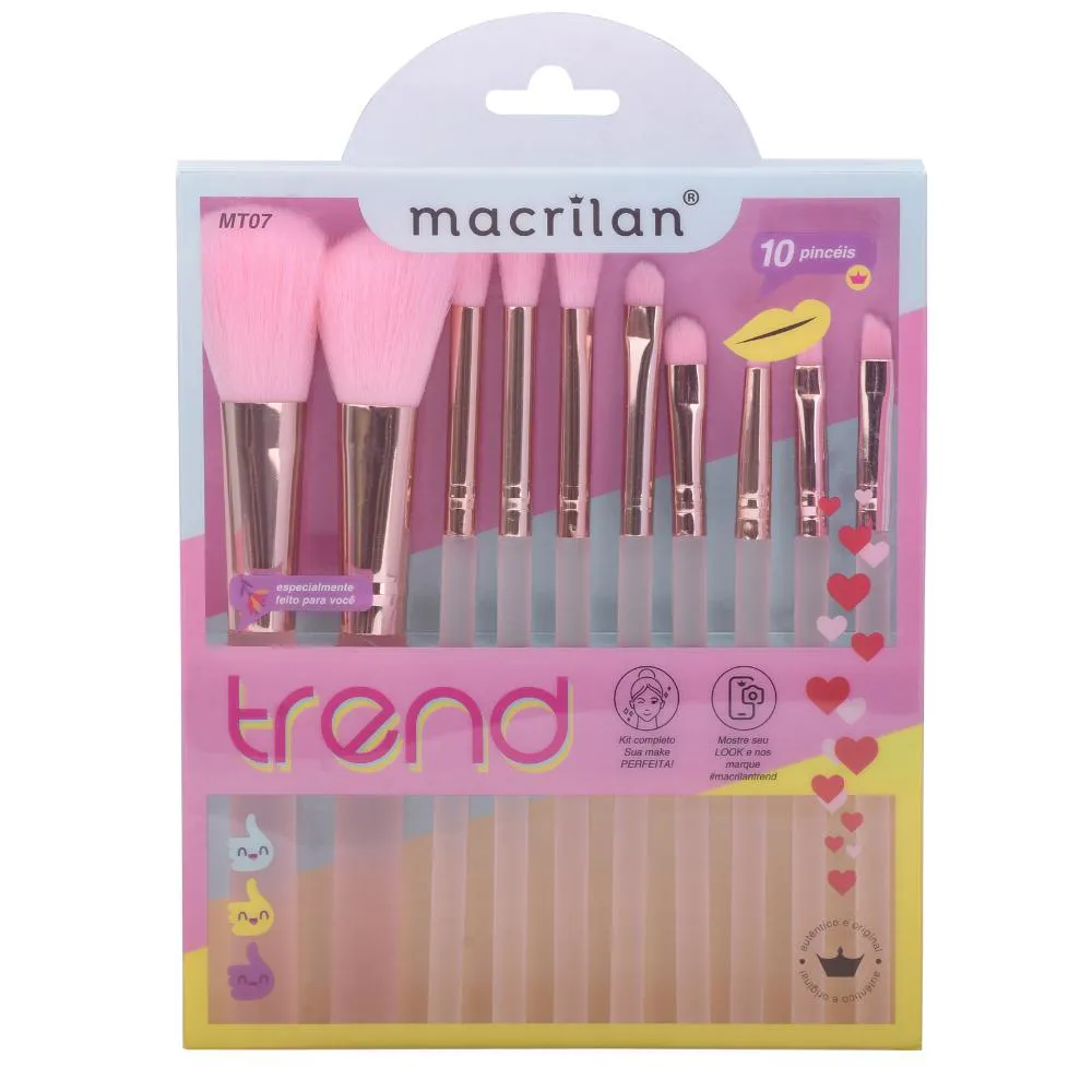 KIT COM 10 PINCéIS PARA MAGUIAGEM MACRILAN TREND - MT07 Rosa