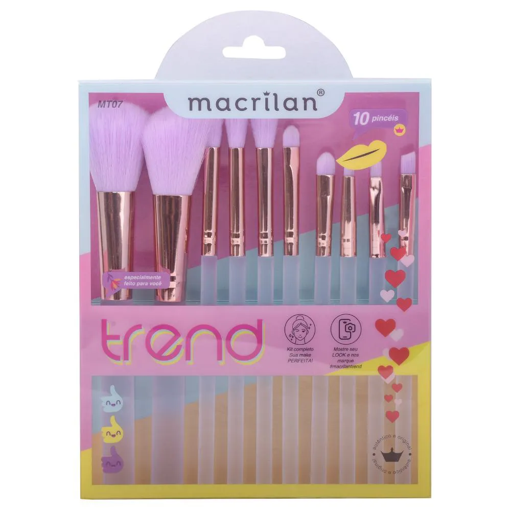 KIT COM 10 PINCéIS PARA MAGUIAGEM MACRILAN TREND - MT07 Lilas