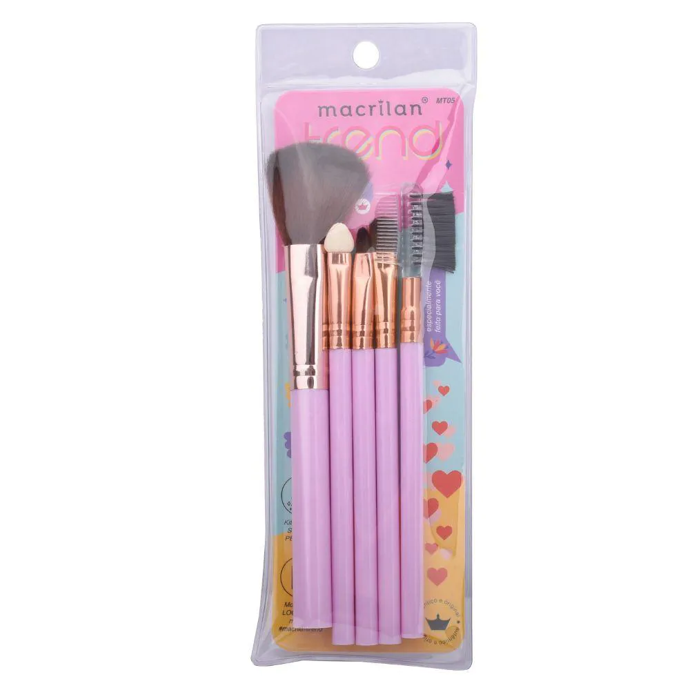 KIT COM 5 PINCéIS PARA MAQUIAGEM MACRILAN TREND - MT05 Rosa