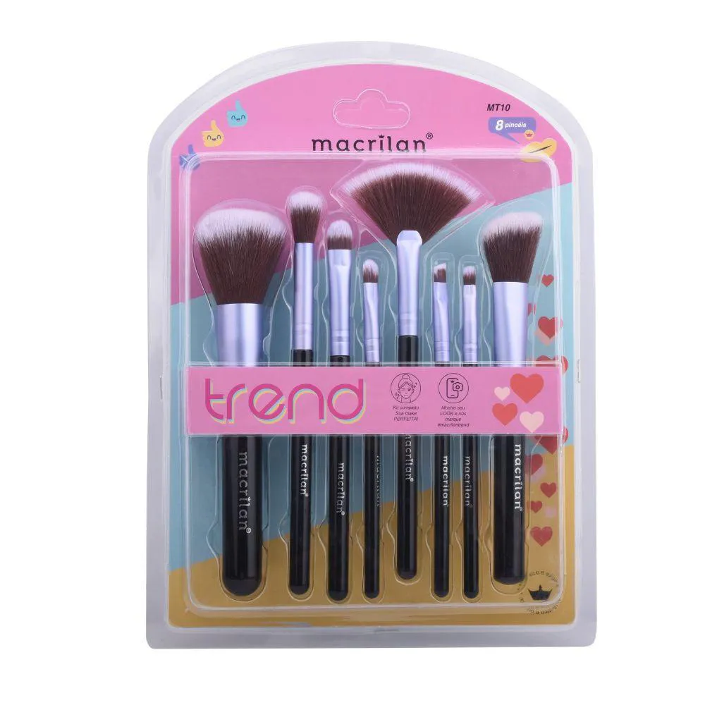 KIT COM 8 PINCEIS PARA MAQUIAGEM MACRILAN TREND - MT10 Roxo