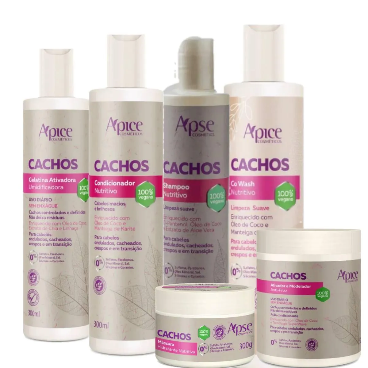 KIT TRATAMENTO COMPLETO LINHA CACHOS APICE COSMéTICOS  6 ITENS