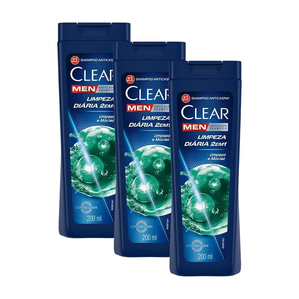 KIT 3 SHAMPOO ANTICASPA CLEAR LIMPEZA DIáRIA 2 EM 1