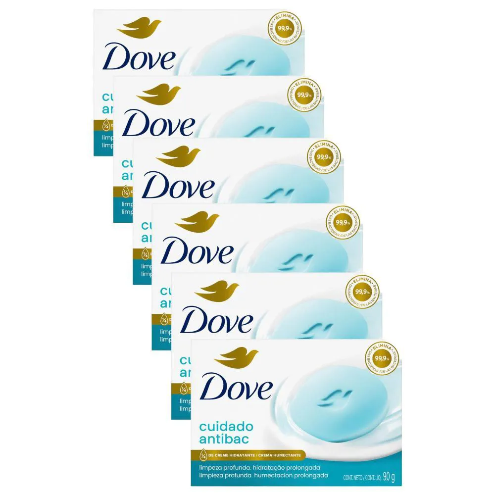 KIT 6 SABONETE EM BARRA DOVE CUIDADO ANTIBAC 90G