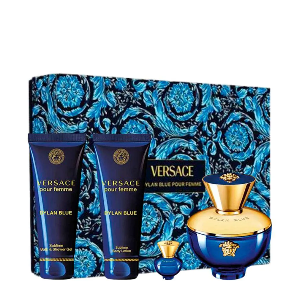 KIT VERSACE DYLAN BLUE POUR FEMME - EAU DE PARFUM 100ML + BODY LOTION 100ML + SHOWER GEL 100ML + MINIATURA