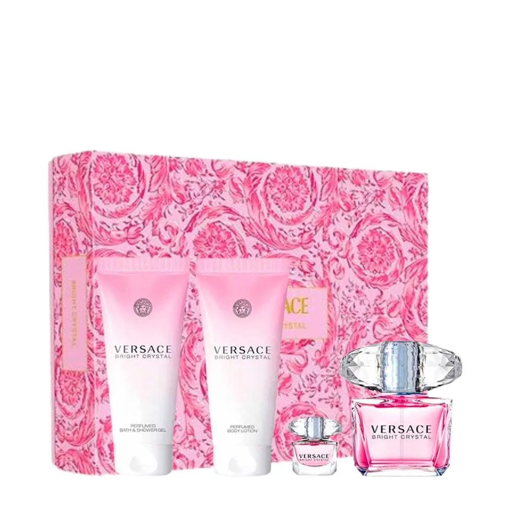 KIT VERSACE BRIGHT CRYSTAL FEMININO - EAU DE TOILETTE 90ML + BODY LOTION 100ML + SHOWER GEL 100ML + MINIATURA 5ML