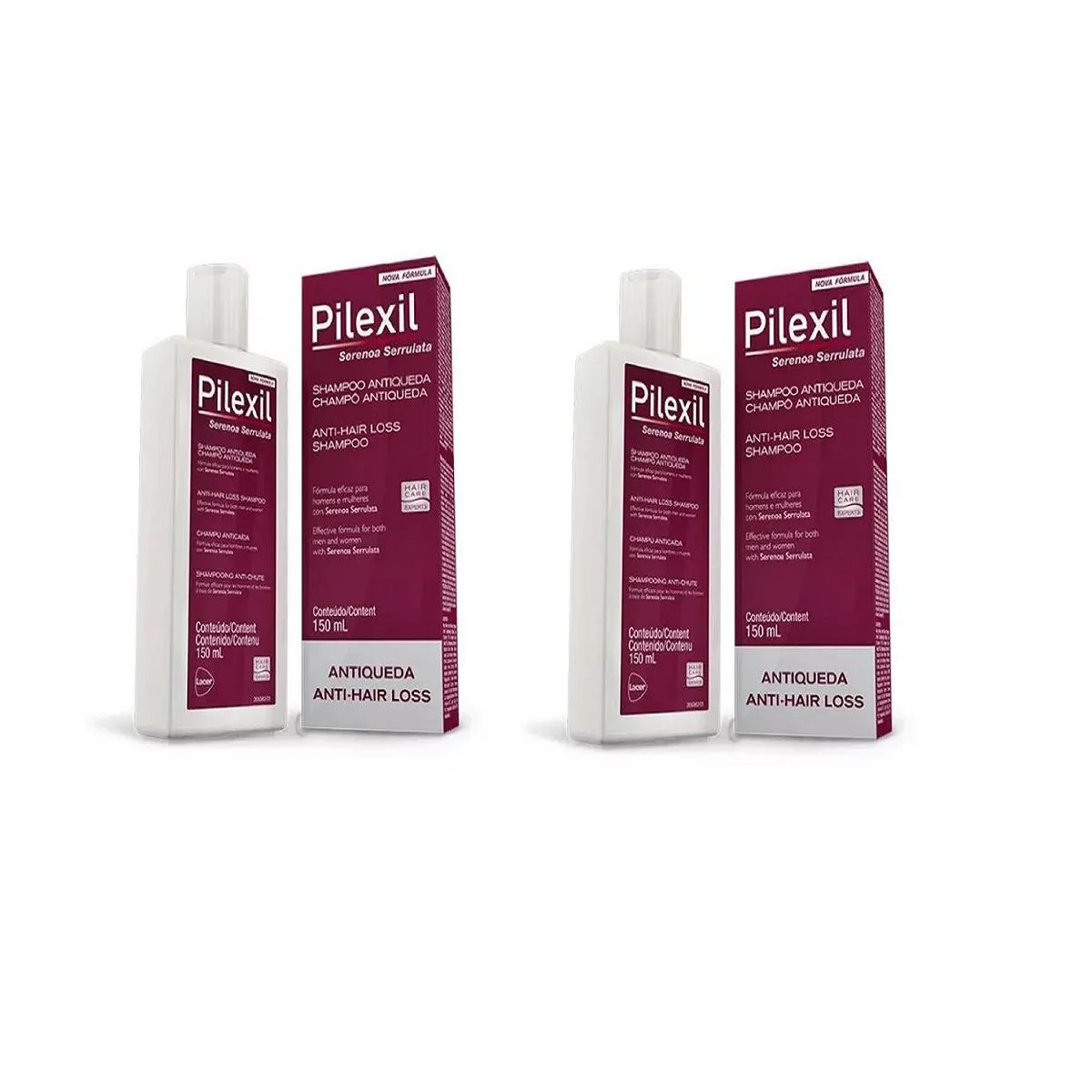 KIT 02 PILEXIL SHAMPOO ANTIQUEDA CAPILAR 150ML - LACER