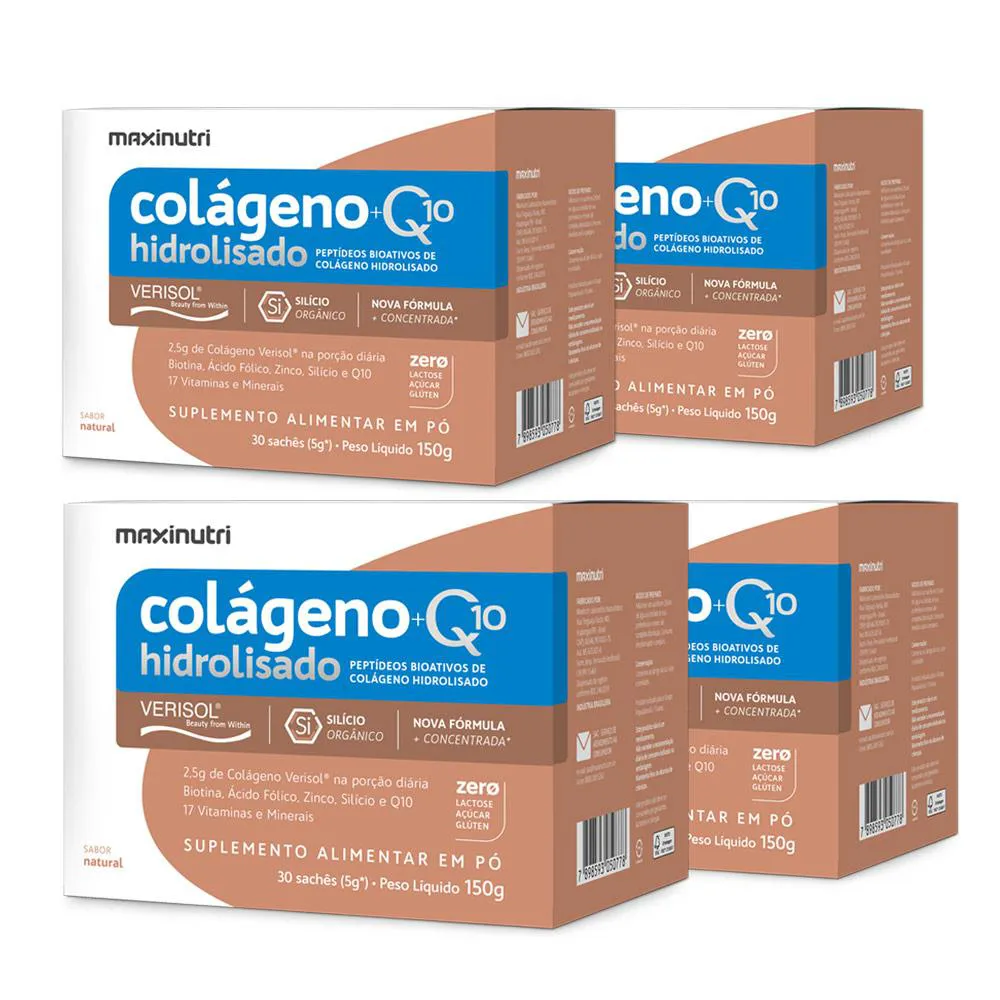 KIT 4 COLáGENO VERISOL SACHêS SABOR NATURAL COM Q10 E SILICIO ORGâNICO MAXINUTRI