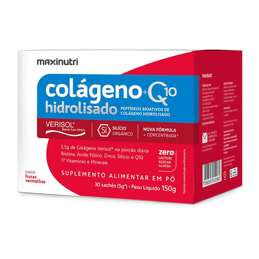 COLáGENO VERISOL 30 SACHêS FRUTAS VERMELHAS COM Q10 E SILICIO ORGâNICO MAXINUTRI