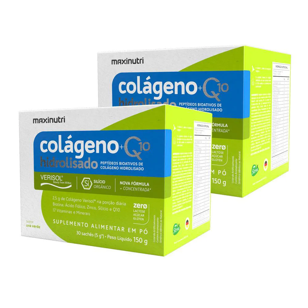KIT 2 COLáGENO VERISOL 30 SACHêS UVA VERDE COM Q10 E SILICIO ORGâNICO MAXINUTRI