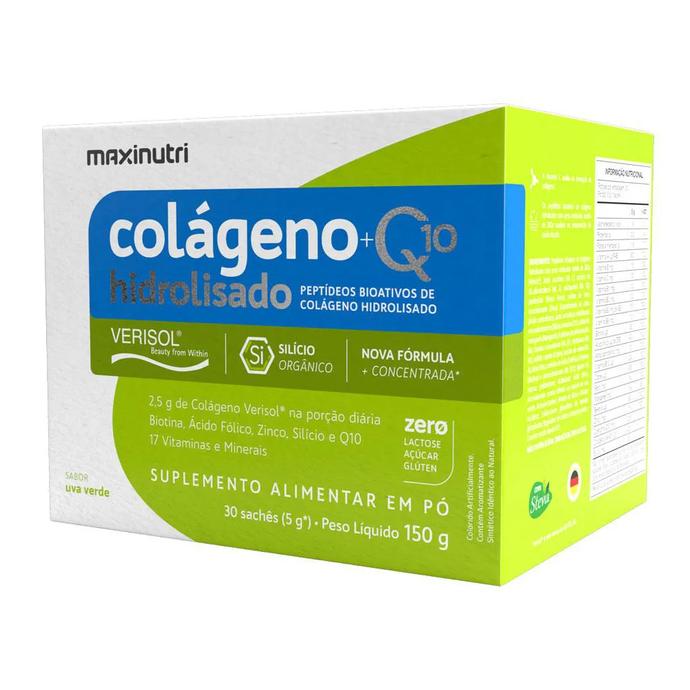 COLáGENO VERISOL 30 SACHêS UVA VERDE COM Q10 E SILICIO ORGâNICO MAXINUTRI