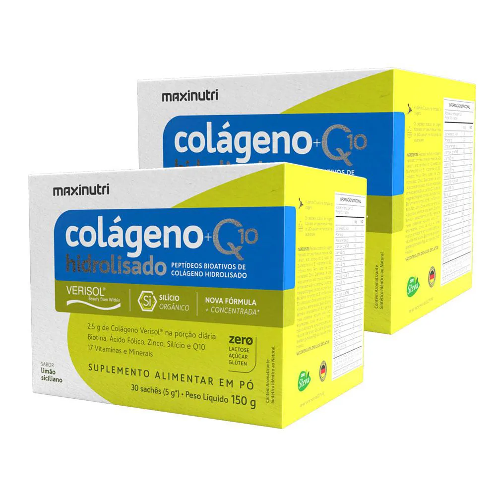 KIT 2 COLáGENO VERISOL 30 SACHêS LIMãO SICILIANO COM Q10 E SILICIO ORGâNICO MAXINUTRI