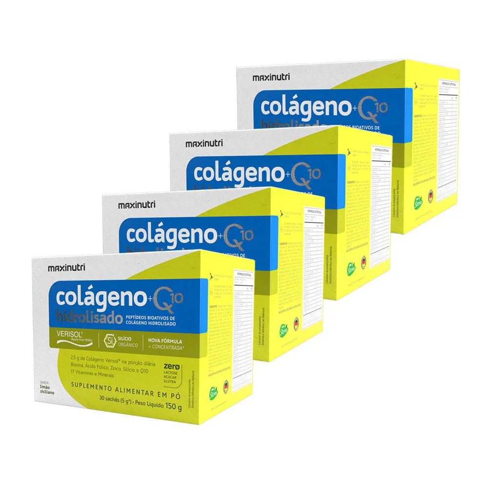 KIT 4 COLáGENO VERISOL 30 SACHêS LIMãO SICILIANO COM Q10 E SILICIO ORGâNICO MAXINUTRI