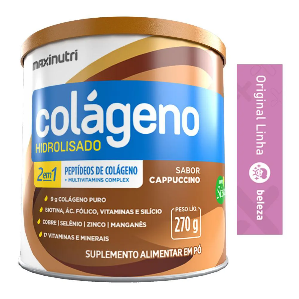 COLáGENO HIDROLISADO MAXINUTRI 17 VITAMINAS E MINERAIS 250G SABOR CAPPUCCINO