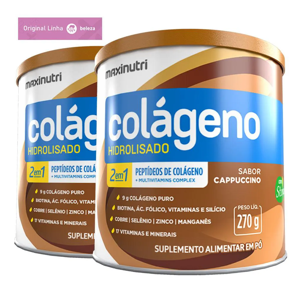 KIT 2 COLáGENO HIDROLISADO MAXINUTRI 17 VITAMINAS E MINERAIS 250G SABOR CAPPUCCINO