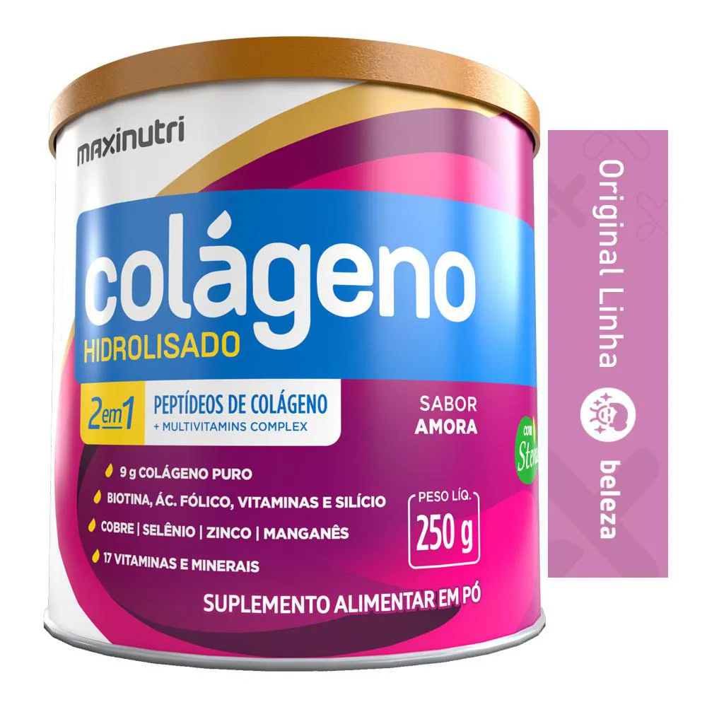 COLáGENO HIDROLISADO Pó 17 VITAMINAS E MINERAIS AMORA 250G MAXINUTRI