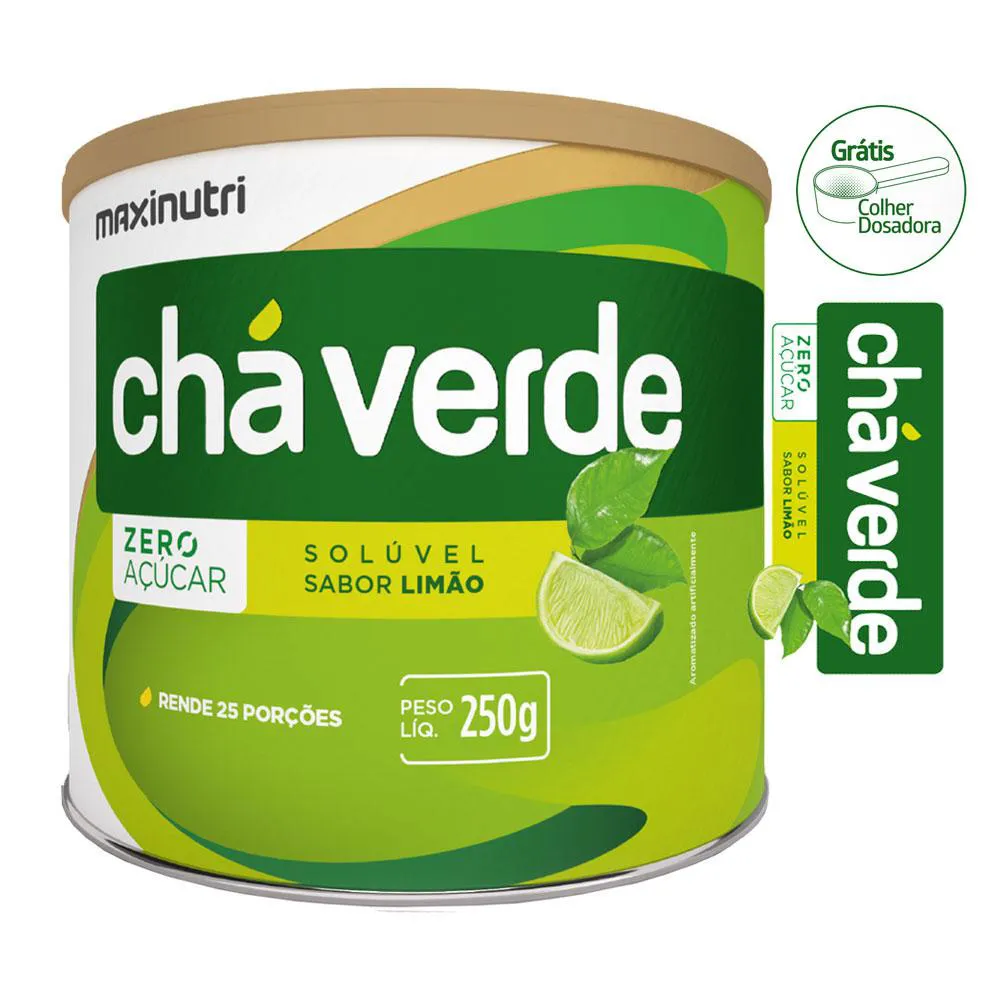 CHá VERDE SOLúVEL ZERO AçUCAR SABOR LIMãO LATA 250G MAXINUTRI