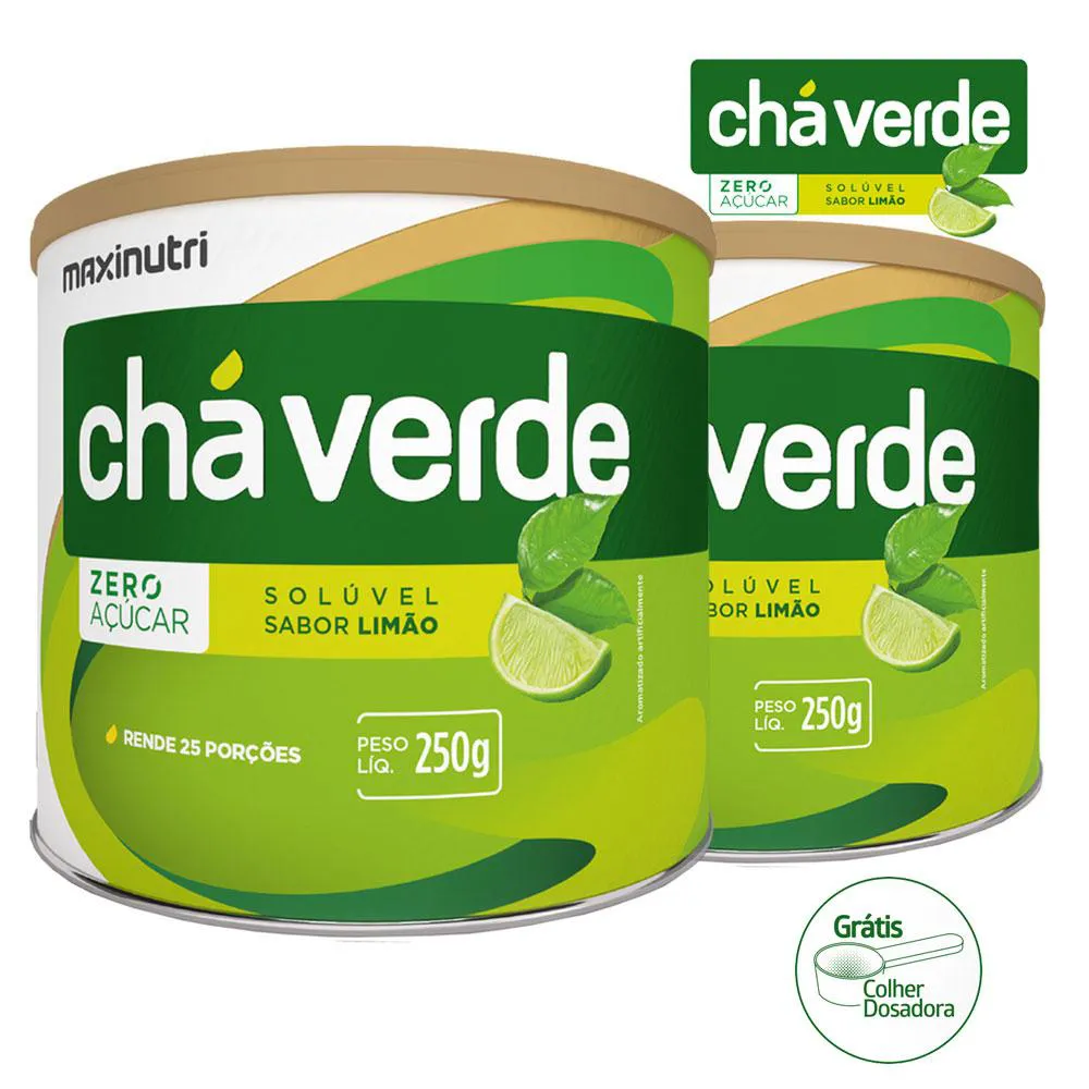 KIT 2 CHá VERDE SOLúVEL ZERO AçUCAR SABOR LIMãO LATA 250G MAXINUTRI